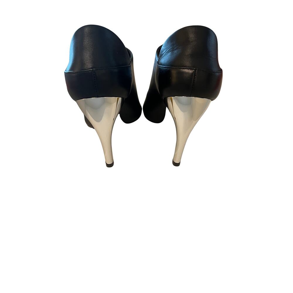 Alexander McQueen Sculptural Heel Mule Black Leather Gold Silver 36.5 Peep Toe - Picture 5 of 5